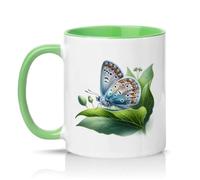Sassy Souls Detailed Blue Butterfly Illustration 11oz Ceramic Novelty Mug Wildlife Butterfly Enthusiasts Nature Lovers Tea Coffee Cup Gift Green