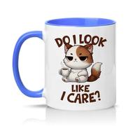 Sassy Souls Do I Look Like I Care 11oz Ceramic Novelty Mug Grumpy Cat Sarcastic Humour Tea Coffee Cup Gift Blue