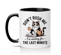 Sassy Souls Dont Rush Me Im Waiting for The Last Minute 11oz Ceramic Novelty Mug Procrastination Cat Pet Owners Tea Coffee Cup Gift Black