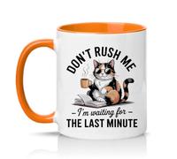 Sassy Souls Dont Rush Me Im Waiting for The Last Minute 11oz Ceramic Novelty Mug Procrastination Cat Pet Owners Tea Coffee Cup Gift Orange
