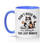 Sassy Souls Dont Rush Me Im Waiting for The Last Minute 11oz Ceramic Novelty Mug Procrastination Cat Pet Owners Tea Coffee Cup Gift Blue