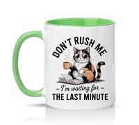 Sassy Souls Dont Rush Me Im Waiting for The Last Minute 11oz Ceramic Novelty Mug Procrastination Cat Pet Owners Tea Coffee Cup Gift Green