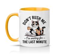 Sassy Souls Dont Rush Me Im Waiting for The Last Minute 11oz Ceramic Novelty Mug Procrastination Cat Pet Owners Tea Coffee Cup Gift Golden Yellow