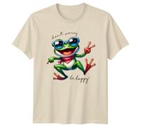 Sassy Souls Don't Worry Be Happy Frog with Sunglasses Funny Pun Adult T-Shirt XL