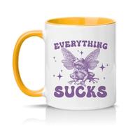 Sassy Souls Everything Sucks 11oz Ceramic Novelty Mug Sarcastic Humour Tea Coffee Cup Gift Golden Yellow