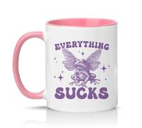 Sassy Souls Everything Sucks 11oz Ceramic Novelty Mug Sarcastic Humour Tea Coffee Cup Gift Pink