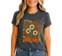 Sassy Souls Fall Harvest Pumpkins Floral Womens Graphic T-Shirt Autumn Season Botanical Design L (16-18) Dark Heather