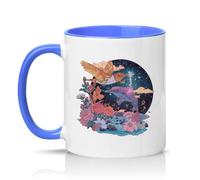 Sassy Souls Fantasy Ocean Sky Floral Whale Bird 11oz Ceramic Novelty Mug Nature and Wildlife Tea Coffee Cup Gift Blue