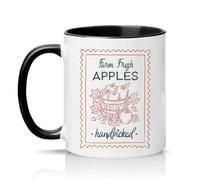 Sassy Souls Farm Fresh Apples Handpicked 11oz Ceramic Novelty Mug Autumn Orchard Country Kitchen Tea Coffee Cup Gift Black