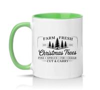 Sassy Souls Farm Fresh Christmas Trees Est 1990 11oz Ceramic Novelty Mug Pine Spruce Tea Coffee Cup Gift Green