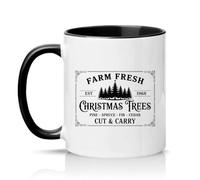 Sassy Souls Farm Fresh Est 1968 Christmas Trees Pine Spruce Fir Cedar Cut Carry 11oz Ceramic Novelty Mug Retro Farmhouse Christmas Tea Coffee Cup Gift Black
