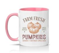 Sassy Souls Farm Fresh Hand Picked Pumpkins Open Daily Hayrides Corn Mazes Apple Cider 11oz Ceramic Novelty Mug Farmhouse Autumn Tea Coffee Cup Gift Pink