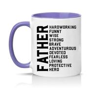 Sassy Souls Father Hardworking Funny Wise Strong Brave Adventurous Devoted Fearless Loving Protective Hero Mens 11oz Ceramic Novelty Mug Fathers Day Tea Cup Gift Light Purple