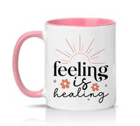 Sassy Souls Feeling is Healing 11oz Ceramic Novelty Mug Self Care Mindfulness Tea Coffee Cup Gift Pink