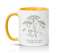 Sassy Souls Find Healing in Your Journey and Strength in Your Steps 11oz Ceramic Novelty Mug Inspirational Floral Tea Coffee Cup Golden Yellow
