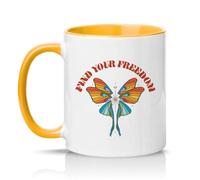 Sassy Souls Find Your Freedom 11oz Ceramic Novelty Mug Butterfly Art Inspirational Tea Coffee Cup Gift Golden Yellow
