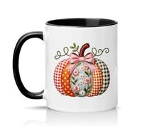 Sassy Souls Floral Patchwork Pumpkin Womens 11oz Ceramic Novelty Mug Shabby Chic Autumn Decor Tea Coffee Cup Gift Black