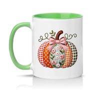 Sassy Souls Floral Patchwork Pumpkin Womens 11oz Ceramic Novelty Mug Shabby Chic Autumn Decor Tea Coffee Cup Gift Green