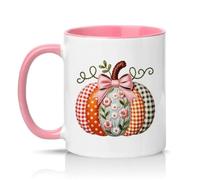 Sassy Souls Floral Patchwork Pumpkin Womens 11oz Ceramic Novelty Mug Shabby Chic Autumn Decor Tea Coffee Cup Gift Pink