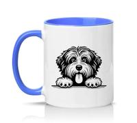 Sassy Souls Fluffy Dog Peeking 11oz Ceramic Novelty Mug Labradoodle Cockapoo Pet Tea Coffee Cup Gift Blue