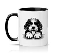 Sassy Souls Fluffy Dog Peeking Over Ledge 11oz Ceramic Novelty Mug Labradoodle Goldendoodle Cockapoo Dog Lovers Tea Coffee Cup Gift Black