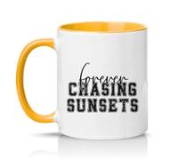 Sassy Souls Forever Chasing Sunsets 11oz Ceramic Novelty Mug Sunset Lover Nature Wanderlust Tea Coffee Cup Gift Golden Yellow