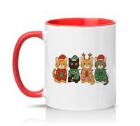 Sassy Souls Four Christmas Cats Wearing Festive Sweaters 11oz Ceramic Novelty Mug Festive Pets Cat Lovers Tea Coffee Cup Gift Red