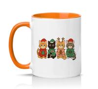 Sassy Souls Four Christmas Cats Wearing Festive Sweaters 11oz Ceramic Novelty Mug Festive Pets Cat Lovers Tea Coffee Cup Gift Orange