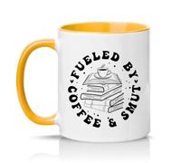 Sassy Souls Fueled By Coffee and Smut 11oz Ceramic Novelty Mug Romance Readers Book Lovers Tea Coffee Cup Gift Golden Yellow