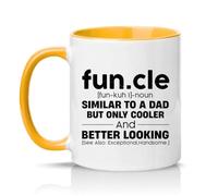 Sassy Souls Fun Cle Fun Kuh I Noun Similar to A Dad But Only Cooler and Looking See Also Handsome 11oz Ceramic Novelty Mug Uncle Humour Tea Coffee Cup Gift Golden Yellow