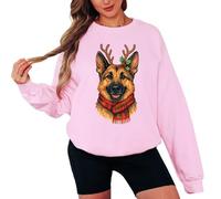 Sassy Souls German Shepherd Christmas Holiday Womens Sweatshirt Festive Dog Reindeer Antler Graphic Pullover Jumper L Light Pink