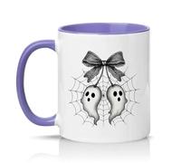 Sassy Souls Ghost Bow Spider Web 11oz Ceramic Novelty Mug Halloween Cute Ghost Aesthetic Tea Coffee Cup Gift Light Purple