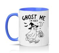Sassy Souls Ghost Me Im Busy 11oz Ceramic Novelty Mug Halloween Duck Sarcastic Humor Tea Coffee Cup Gift Blue
