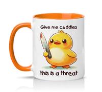 Sassy Souls Give Me Cuddles This is A Threat 11oz Ceramic Novelty Mug Dark Humour Meme Tea Coffee Cup Gift Orange