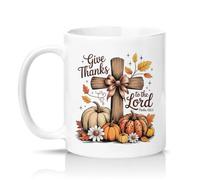 Sassy Souls Give Thanks to The Lord Psalm 136 1 11oz Ceramic Novelty Mug Christian Thanksgiving Autumn Tea Coffee Cup Gift White