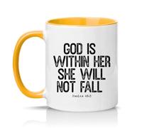 Sassy Souls God is Within Her She Will Not Fall Psalms 46 5 Womens 11oz Ceramic Novelty Mug Bible Verse Religious Tea Coffee Cup Gift Golden Yellow