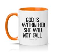 Sassy Souls God is Within Her She Will Not Fall Psalms 46 5 Womens 11oz Ceramic Novelty Mug Bible Verse Religious Tea Coffee Cup Gift Orange