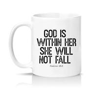 Sassy Souls God is Within Her She Will Not Fall Psalms 46 5 Womens 11oz Ceramic Novelty Mug Bible Verse Religious Tea Coffee Cup Gift White