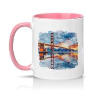 Sassy Souls Golden Gate Bridge San Francisco Watercolour 11oz Ceramic Novelty Mug Travel Art Tea Coffee Cup Pink