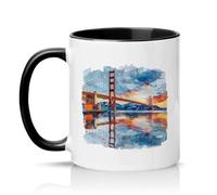 Sassy Souls Golden Gate Bridge San Francisco Watercolour 11oz Ceramic Novelty Mug Travel Art Tea Coffee Cup Black