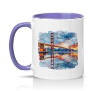 Sassy Souls Golden Gate Bridge San Francisco Watercolour 11oz Ceramic Novelty Mug Travel Art Tea Coffee Cup Light Purple