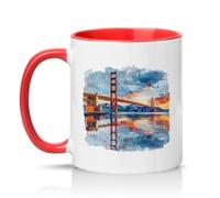 Sassy Souls Golden Gate Bridge San Francisco Watercolour 11oz Ceramic Novelty Mug Travel Art Tea Coffee Cup Red