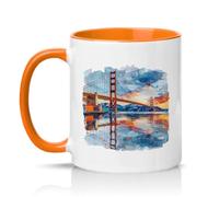 Sassy Souls Golden Gate Bridge San Francisco Watercolour 11oz Ceramic Novelty Mug Travel Art Tea Coffee Cup Orange