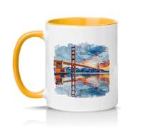 Sassy Souls Golden Gate Bridge San Francisco Watercolour 11oz Ceramic Novelty Mug Travel Art Tea Coffee Cup Golden Yellow