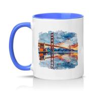 Sassy Souls Golden Gate Bridge San Francisco Watercolour 11oz Ceramic Novelty Mug Travel Art Tea Coffee Cup Blue