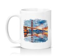 Sassy Souls Golden Gate Bridge San Francisco Watercolour 11oz Ceramic Novelty Mug Travel Art Tea Coffee Cup White