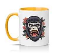 Sassy Souls Gorilla Face Floral 11oz Ceramic Novelty Mug Animal Art Tea Coffee Cup Golden Yellow