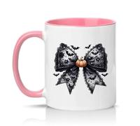 Sassy Souls Gothic Lace Bat Bow Pumpkin 11oz Ceramic Novelty Mug Gothic Aesthetic Halloween Tea Coffee Cup Pink