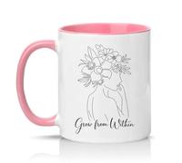 Sassy Souls Grow from Within 11oz Ceramic Novelty Mug Floral Self Growth Inspirational Tea Coffee Cup Gift Pink