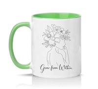 Sassy Souls Grow from Within 11oz Ceramic Novelty Mug Floral Self Growth Inspirational Tea Coffee Cup Gift Green